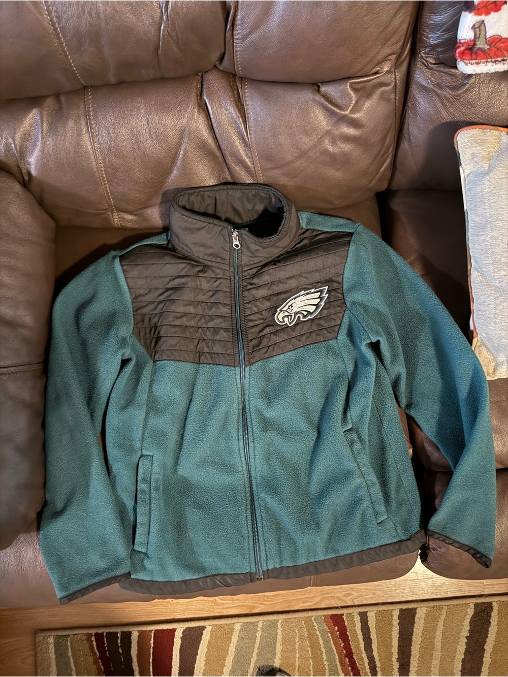 Philadelphia Eagles Youth Green Quilted-Panel Fleece Jacket